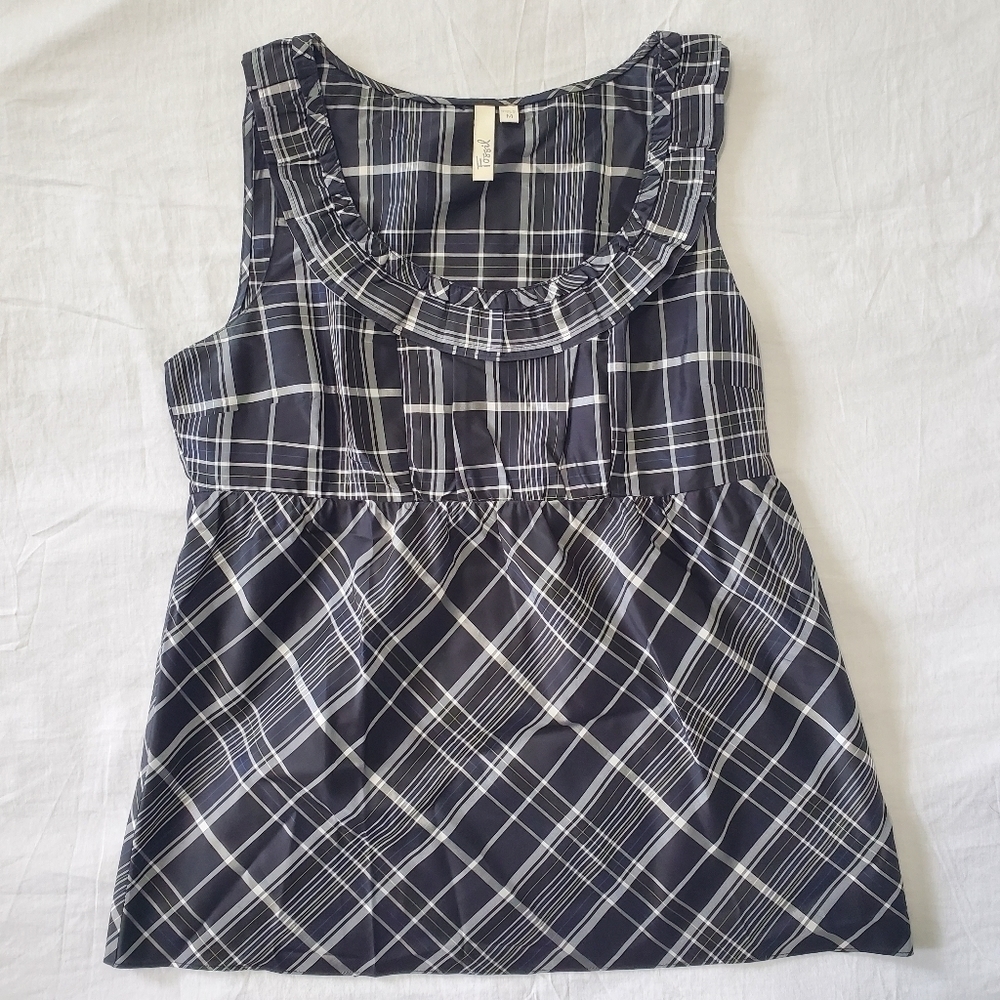 WOMEN'S Fossil Silk Top Shirt Sz M Scoop Neck Ruffle Detail Side Zip - Picture 1 of 12